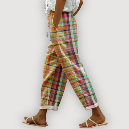 LAYLA – PLAID LINEN TROUSERS