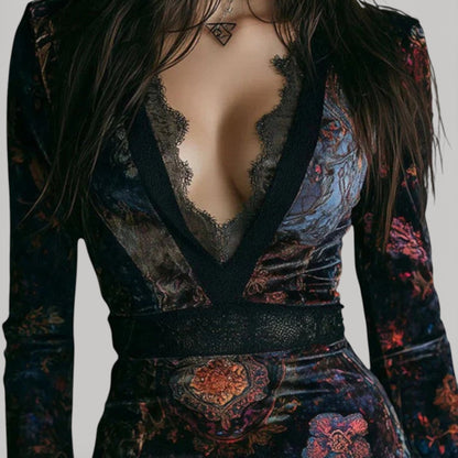 MAXINE – LACE VELVET DRESS