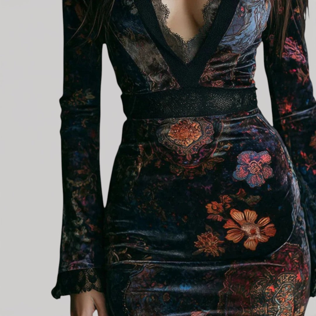 MAXINE – LACE VELVET DRESS