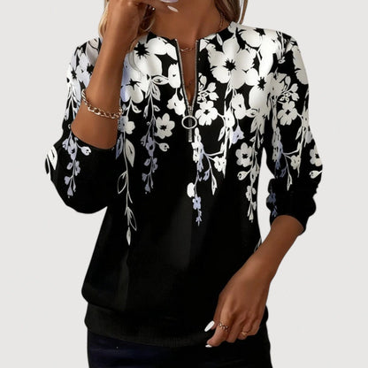 MARENZA – FLORAL ZIP-NECK TOP